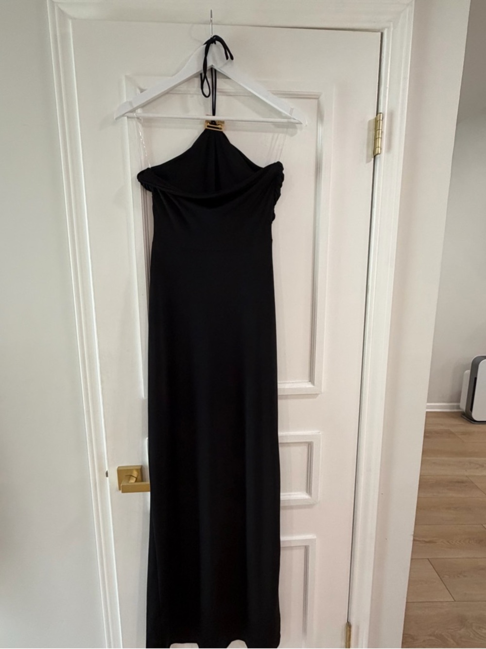 Meshki Black Halter Maxi Dress with Gold Accents - Picture 7 of 11